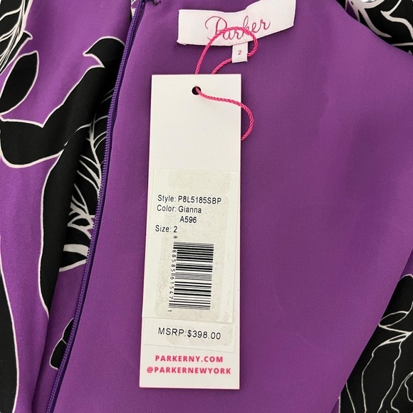 Parker New York NWT Loreena Silk Blend Wrap Dress Purple Black Floral Size 2 - Picture 12 of 16